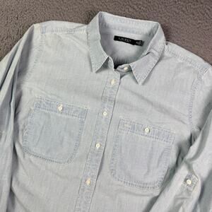 Lauren Ralph Lauren Chambray Denim Shirt Womens 2X Blue Roll Tab Sleeve Pockets